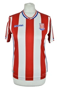 MACRON Stoke City FC Football Shirt size L Boys XS White Red Striped Top - Picture 1 of 9