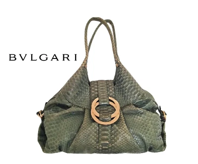 BVLGARI ~ “Chandra” Bolso de Mano Hobo Verde Piel de Serpiente Real ~ AUTÉNTICO 4K Foto 1 de 4