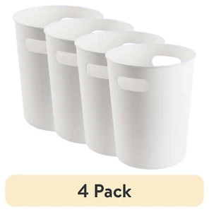 (4 pack) Basic Plastic 2.64 Gallon Wastebasket in White for Bathroom, - Picture 1 of 15