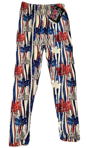 Youth S/M Red, White, & Blue Maple Leaf Print Leggings By Legging Army - Picture 1 of 4