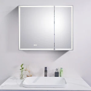 Bathroom Mirror LED Shaving Cabinet Dimmable Defogging Aluminium Frame 900x720mm - Picture 1 of 8