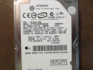 Hitachi HTS542520K9SA00 PN:0A54915 MLC:DA2153 Apple#655-1407A 200gb 2.5" Sata - Picture 1 of 1