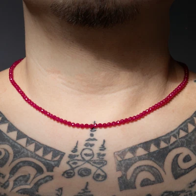 Natural Pinkish-Red Ruby Choker Tiny Beads Healing Energy Women Dainty Necklace - Image 1 of 4