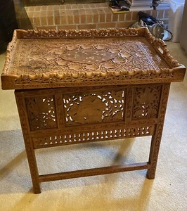 Asian folding table detachable Serving tray 23 “x 24”x16 “ With Brass In Tray - Picture 1 of 12