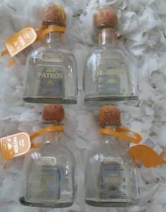 4 PATRON *ANEJO* TEQUILA EMPTY GLASS BOTTLES WITH CORKS & RIBBONS EA: 200 ml - Picture 1 of 4