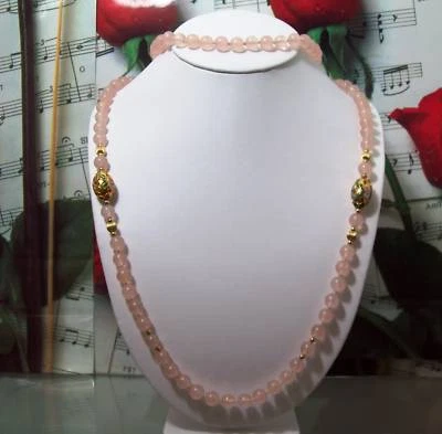 Collar de cuarzo rosa anudado a mano con relleno de oro de 14K. 32 pulgadas de largo Foto 1 de 3