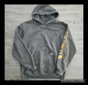 Men's Y2K Carhartt Pullover Hoodie Sweatshirt Sz L Original Fit Sleeve Spellout - Picture 1 of 9
