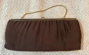 Vintage Harry Levine H L USA Brown Clutch Kiss Lock Evening Bag Coin Purse 1950 - Picture 1 of 13