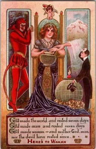 Devil Art Nouveau woman Winsch back antique postcard Artist Signed Ryan JO5 - Picture 1 of 2