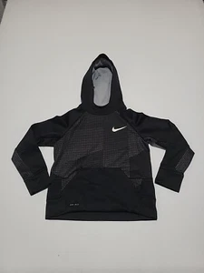 Nike Dri Fit Hoodie Youth Medium  Blk Gry Wht Swoosh 34" Chest 20" Slvs 20" Long - Picture 1 of 14