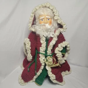OLD WORLD SANTA ST NICK HAND CROCHET HOODED ROBE STANDING DOLL FIGURINE VINTAGE - Picture 1 of 9