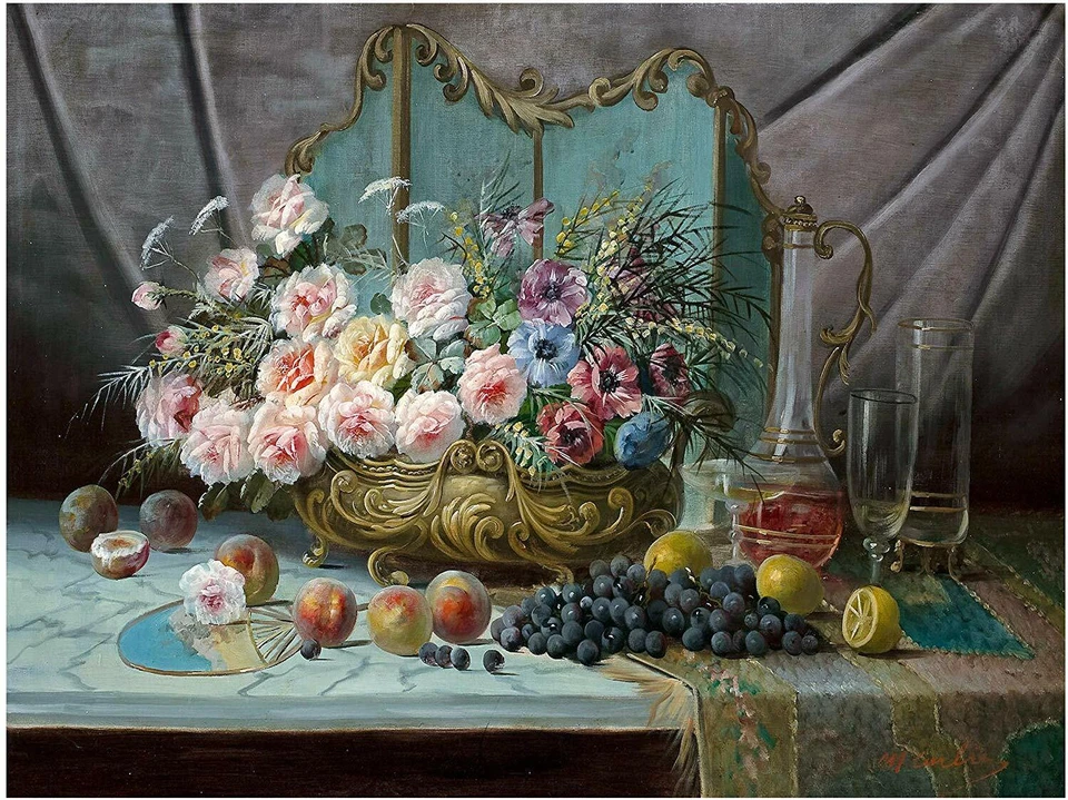 Mural Azulejo Uvas Flores Frutas por M. Carlier Cocina Salpicadero Mármol Cerámica Foto 1 de 1