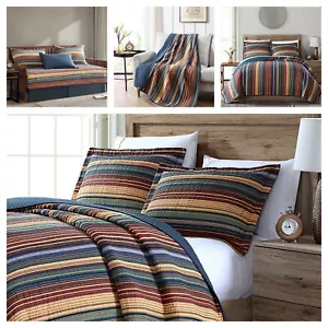 Vorgewaschene Baumwoll-Quilt-Set mehrgestreifte Abdeckung Tagesbettbezug, Überwurfdecke - Bild 1 von 12