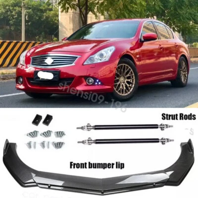For Infiniti G35 G37 Front Bumper Lip Spoiler Splitter + Strut Rods Carbon Style — 第 1/4 张图片