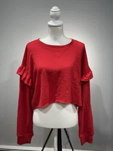 CLEARANCE! Red Boutique Ruffle Shoulder Crop Sweatshirt Size M NWT - Picture 1 of 5