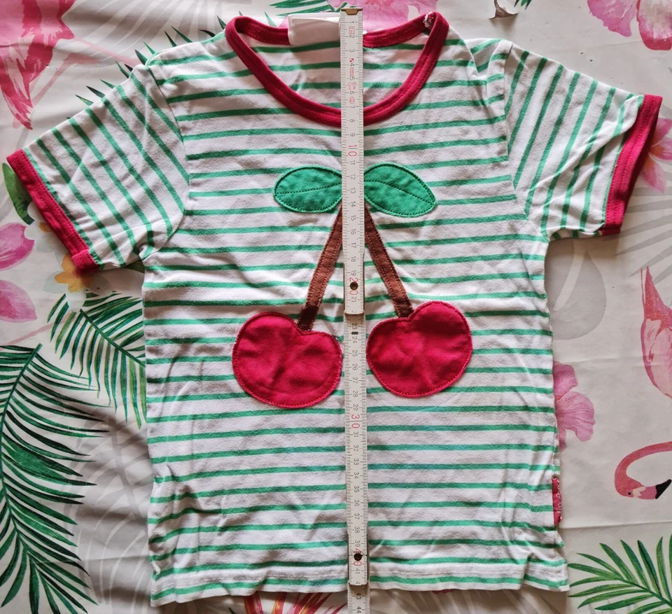 T-Shirt Toby Tiger Größe 5-6 116cm, weiß mit grünen Strichen und roten Abschlüss - Bild 1 von 4