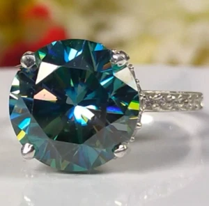 10CT Azul Creado en Laboratorio Diamante Anillo VVS1 Gran Luster Certificado - Imagen 1 de 6