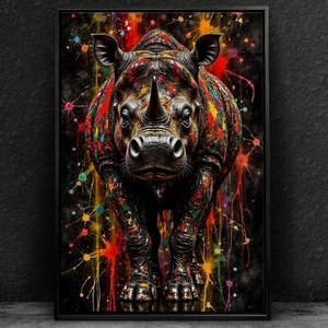 ✅ Wandbild, Bunt Nashorn, Tier abstrakte Kunst Acrylglas, Leinwand oder Poster - Bild 1 von 9