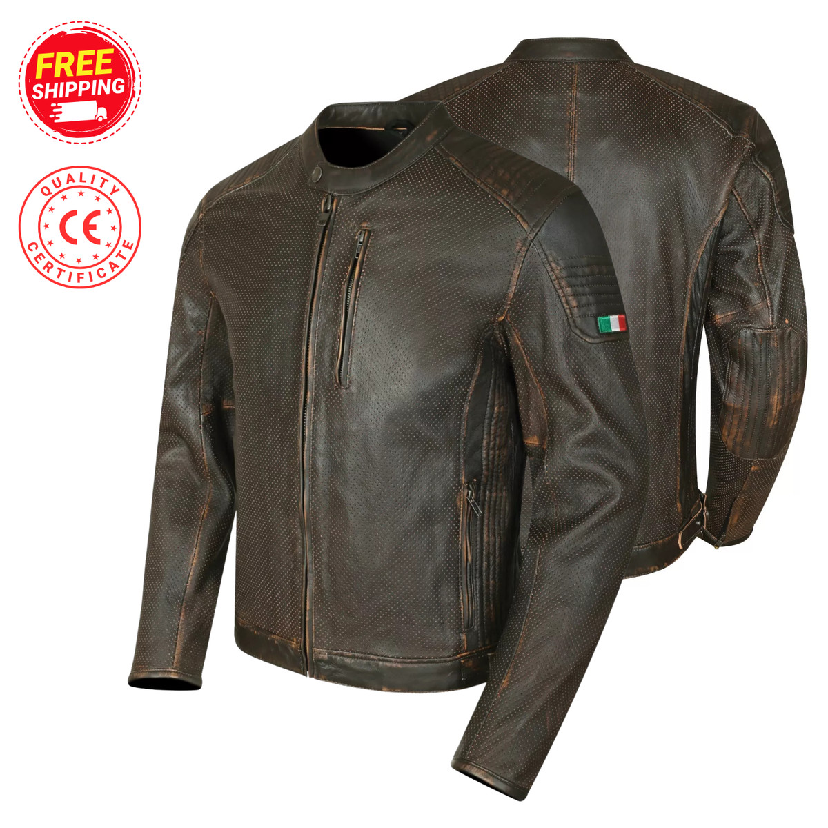 Giacca Moto In Pelle Morbidissima S-Tech Vintage HD Nero Crema Vendita Online