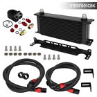 Universal 16 Row Engine Transmission Oil Cooler +Filter Adapter Hose Line Kit BK