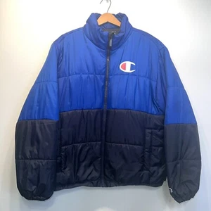 Champion Blue Black Stadium Wear Puffer Full Zip Bomber Jacket Coat Size Large - Picture 1 of 14