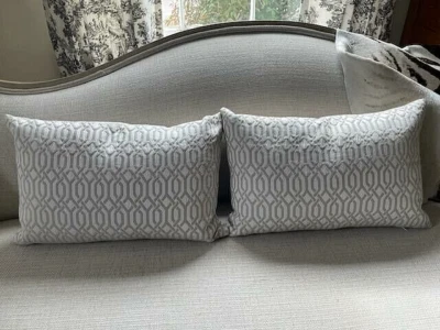 Set of 2 - White and Cream Throw Pillows 20 x 13 - Image 1 of 3