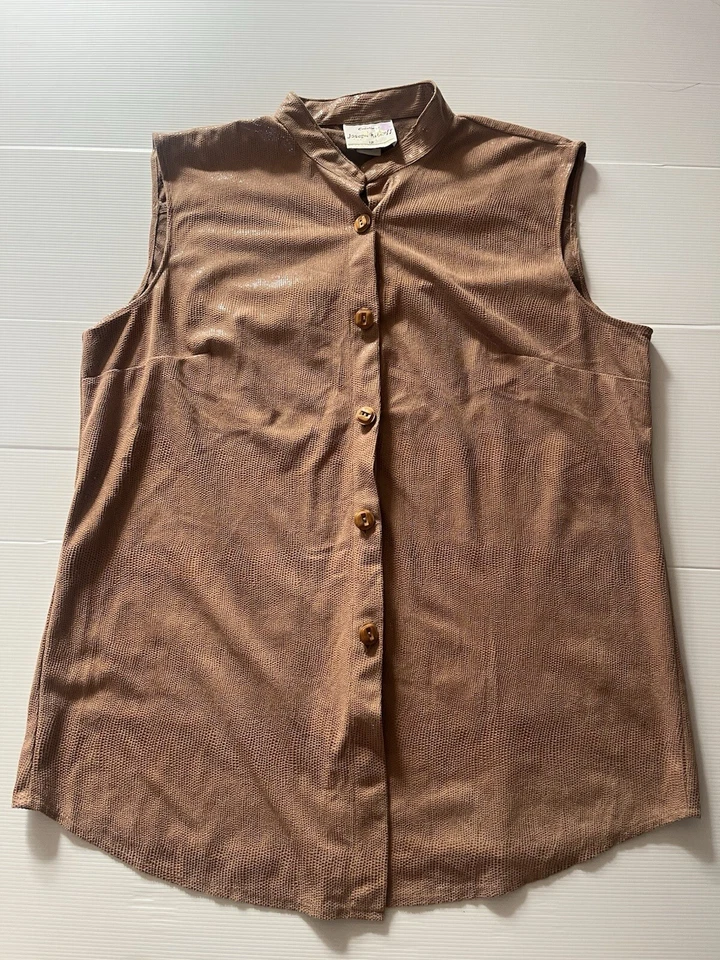 VINTAGE Joseph Ribkoff Sleeveless Button Up Top Blouse Size 12 Brown Made In Aus Foto 1 de 4