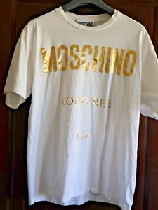 MOSCHINO COUTURE White Classic TSHIRT Tee Gold Lettering Large Cotton Portugal - Picture 1 of 7