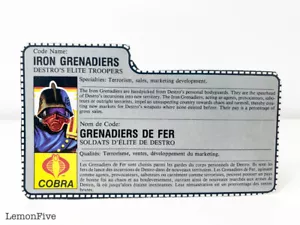 G.I JOE - IRON GRENADIERS - FILE CARD - Original Canadian Version Vintage Cobra - Bild 1 von 1
