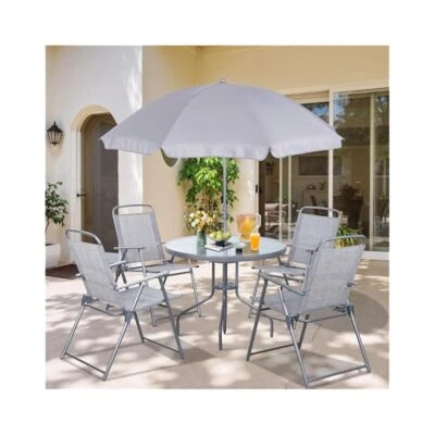 Juego de muebles de patio de metal de 6 piezas, sillas plegables y mesa pequeña, plateado Foto 1 de 4