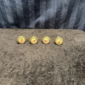 Lot of 4 Brass and Porcelain Blue/Pink Flower Drawer Pulls Door Knobs      R7 - Picture 1 of 18