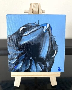 Original Acrylic Canvas Mini Painted Artwork Crow Bird “Look Up!” by ili - Picture 1 of 6