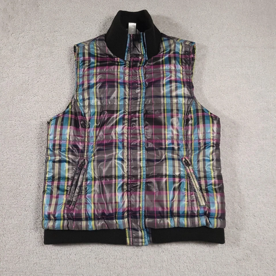 Chaleco Christopher & Banks para mujer pequeño pequeño acolchado a cuadros sin mangas bolsillos con cremallera Foto 1 de 4