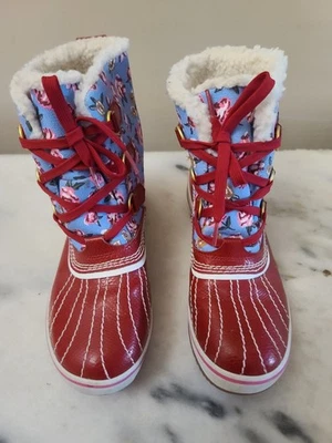 Botas Sorel vermelhas florais femininas tamanho 8 nunca usadas - Imagem 1 de 4