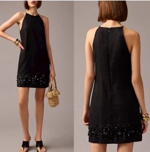 J.CREW Collection Mini Dress Women Black Beaded 100% Linen Sleeveless Sz Small - Picture 1 of 11