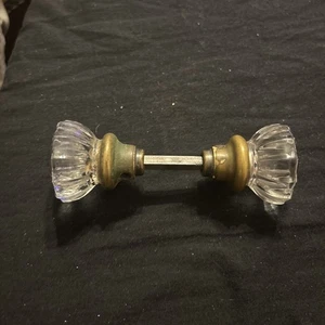 Vintage Glass 12 pt Door Handle Knob with Brass Fittings - Picture 1 of 4