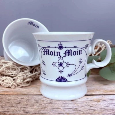 Herrenbecher Indisch Blau " Moin Moin " Porzellan Kaffeebecher Tasse maritim - Bild 1 von 4