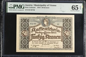 Austria 50 Corone 1918 Comune di Vienna Gemma UNC PMG 65 EPQ NR - Foto 1 di 3
