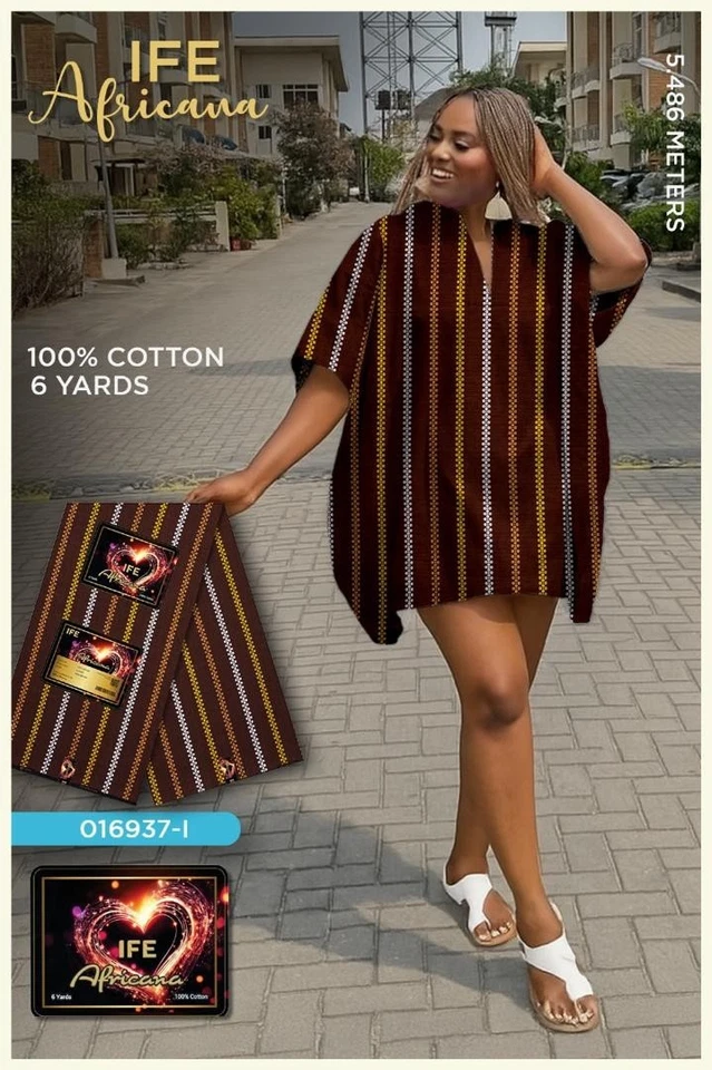 Hermosa tela africana marrón multicolor geométrica Ankara 100 % algodón 6 yardas Foto 1 de 1