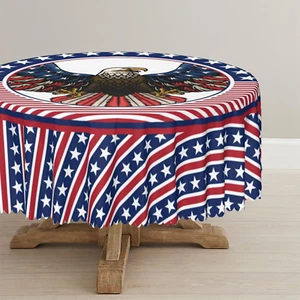 4Th of July Table Cloth 60Inch, Patriotic round Red Tablecloth, American Flag Ta - Picture 1 of 9
