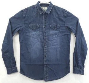 Zara Man Denim Shirt Men Medium Blue Western Pearl Snap Pockets Classic Slim Fit - Picture 1 of 9