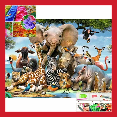 SET KIT LOISIR CREATIF POINT CROIX BRODERIE ANIMAUX MOSAIQUE 5D DIAMANT 3D TOILE - Photo 1/4