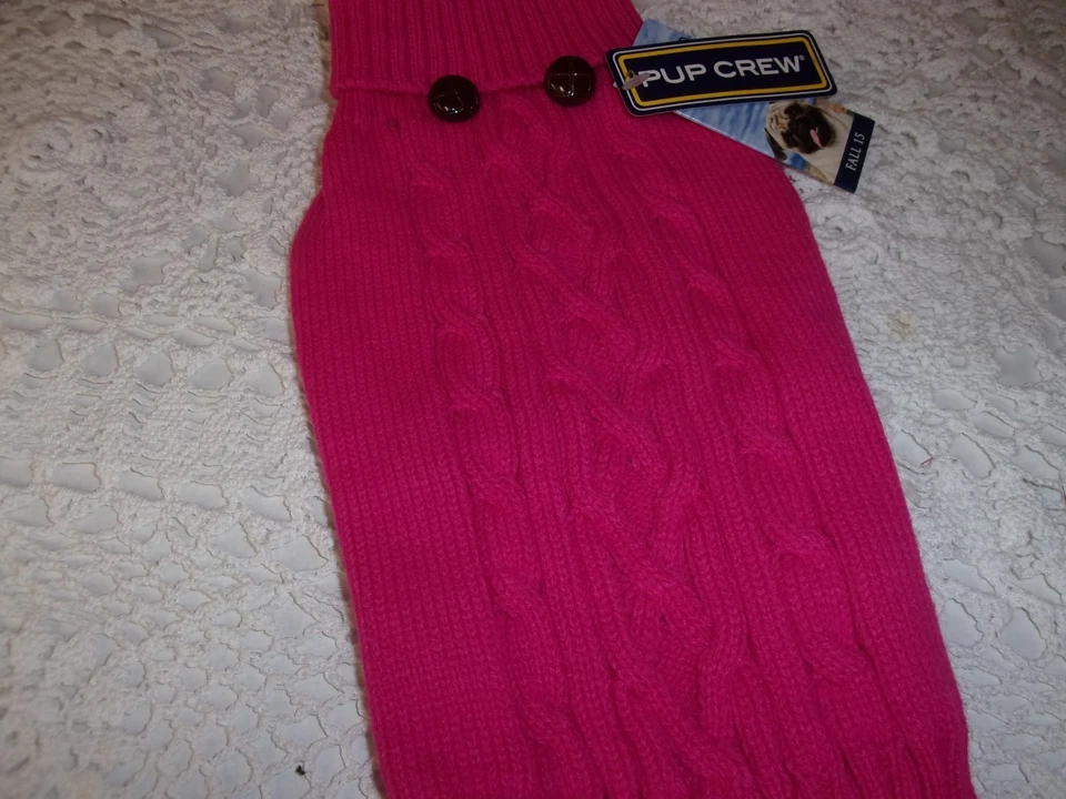 PINK Button CABLE Knit SWEATER Pet Puppy Dog XS XL New Pup Crew xsmall  - Image 1 of 1