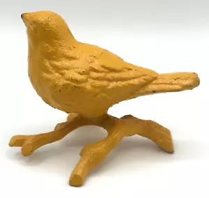 Bird On Branch Figurine / Shelf Sitter / Statue Rustic Yellow Made Of Cast Iron - Picture 1 of 7