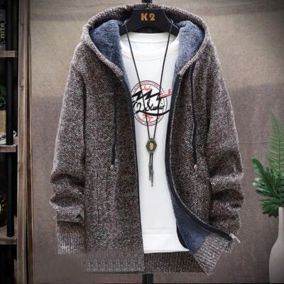 Men's Thick Warm Fleece Lined Hooded Hoodie Winter Zip Up Coat Jacket Sweatshirt - Image 1 of 4