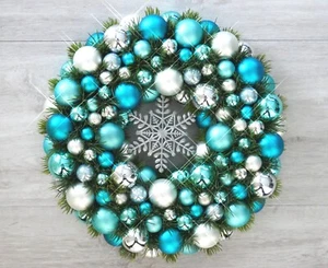Türkranz Weihnachten blau silberfarbig ca.32cm Kugelkranz Weihnachtskranz Advent - Bild 1 von 4