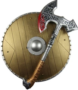 Viking / Roman Accessories Dressing Up Play Set - Axe And XL Round Shield - Picture 1 of 2