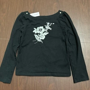 Janie And Jack Girl Top Size 10 Black White Flowers  - Picture 1 of 3