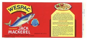 WESPAC Brand, Terminal Island, Mackerel *AN ORIGINAL TIN CAN LABEL* A04, damage - Picture 1 of 2