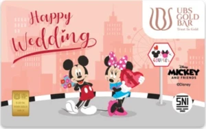 Disney Solid Gold 24k Karte 0,25 Gramm Mickey Mouse Minnie Happy Wedding Paar - Bild 1 von 3